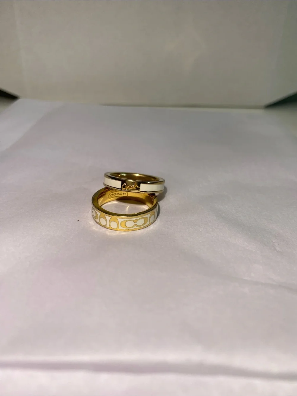 Coach Gold and White Signature Enamel Rings Size 6